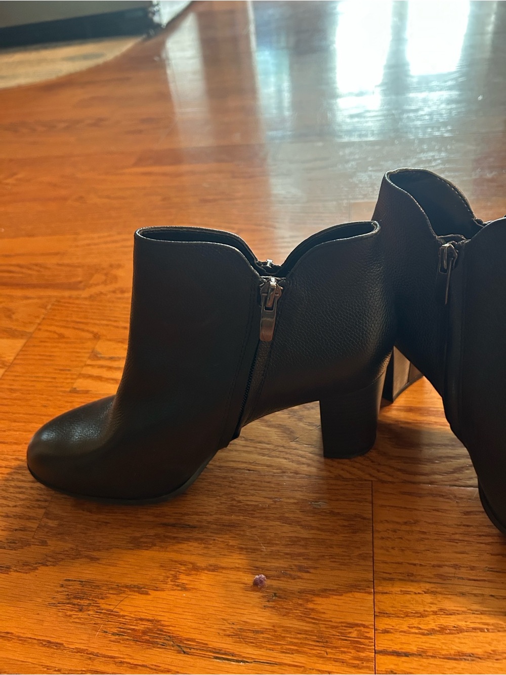 Alex Marie Black Leather Block Heel Ankle Booties - Picture 7 of 8